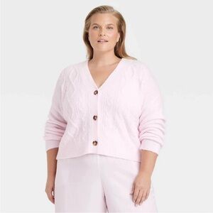 Auden Target Light Pink Cableknit Cardigan Size S 🩷